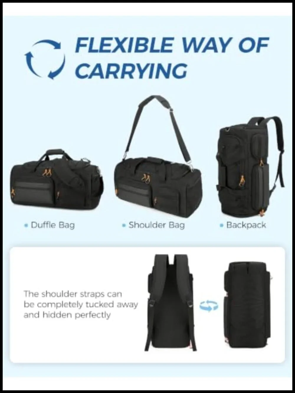 45L 3-in-1 Gym Bag Duffle Backpack Travel Sports Luggage